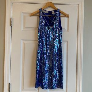 Vintage Blue Sequin Cross Front Mini Dress SZ 6